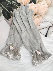 1 par de guantes de encaje para mujeres, guantes de encaje ligeros para protección solar, para primavera y verano, guantes táctiles para exteriores