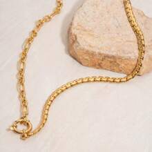 Uself 1 pieza Collar retro chapado en oro de 18K de acero inoxidable resistente al agua, minimalista, regalo de fiesta, collar con forma de O y punto hecho a mano, joyería para apilar, adecuado para uso diario, vacaciones, playa, etc.