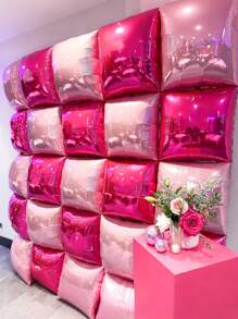 15/25/40pcs - Metallic Rose Red, Bright Pink, Neon Pink Double-Sided Square Foil Balloons For Wall Backdrop, Arch, Wreath Decor, Suitable For Birthday Party, Anniversary, Bachelorette Party, Celebration, Valentine's Day, Engagement, Bridal Shower, Mother's Day, Photo Props, Balloon Wall Backdrop, Wedding - Multicolor - View 1