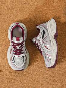 Women's Platform Sneakers, Comfy Breathable Lightweight Casual Sport Chunky Chunky Sneakers, All Season - Burgundy - View 5