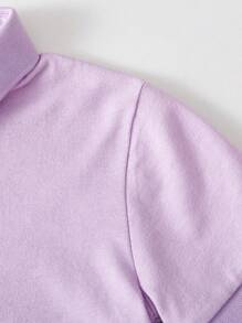 中性嬰兒純棉素色短袖 Polo 衫，薄款修身舒適學院風 T-shirt，簡約優雅兒童基礎穿搭 - 淡紫色 - 查看 6