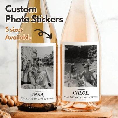 Custom Wine Label Waterproof Label Custom Photo Wine Label Black And White Photo Capitalized Black And White Bridesmaid Maid Of Honor Proposal Wine Label Wedding Gift Anniversary Gift Engaged Gift Gift For Him/Her Exquisite, High-Quality Custom, Personalized, Unique Ideal Gifts For Her Boyfriend, Son For Birthdays, For Graduation School, Home, Office, Multi-Functional, Cartoon, For Her, Mom, Friends, Home, School, Dining Room, Living Room, Bedroom, Tea Room, Office, Warm Ambience, Autumn Home Refresh, Xmas Decoration, Home Harmony, Chic Design
