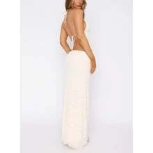 Women Summer Cotton Outfit 2 Piece Maxi Skirt Set Y2k Lace Up Hater Backless Tank Top Flowy Ruffle Long Skirt Outfits Going Out Beachwear - 白色 - 查看 5