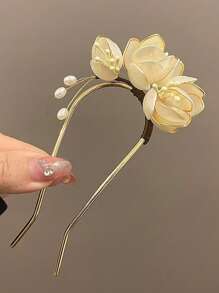 1个中国风花卉发梳，优雅牡丹花造型，女士发饰，传统中式发簪，发髻造型器，发髻发片，发型设计发夹，学习用品，发饰，头部饰品