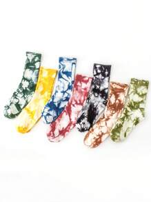 4 Pairs Women Tie Dye Mid-Calf Sports Socks, Colorful Gradient Couples Street Sports, Skate, Basketball Socks