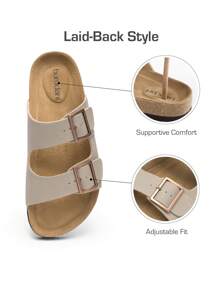 Fashionable Women's Cork Open-Toe Sandals Double Row Adjustable For Stylish Outdoor Summer Slippers - 米色 - 查看 2