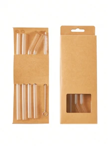5/10pcs/Set (4Straws + 1Brush) Transparent Glass Straws, Heat Reusable Clear Glass Straws For Smoothies, And Drinks - Healthy - Includes Cleaning Brush School Supplies,Back To School Christmas For Holiday Gift Giving