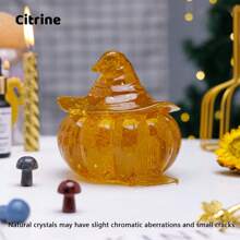 1PC Natural Crystal Gravel Pumpkin House Statue Dropper Resin Reiki Stone Fengshui Halloween Gift Witch Candy Box Home Decoration