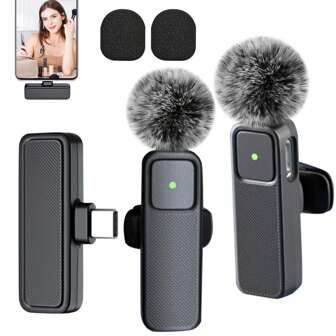Wireless Lavalier Microphone For Phone IPad TypeC Lapel Mics Plug-Play 2.4G Ultra-Low Delay Built-In Noise Reduction Chip 8H Working Time For Video Recording Interview Podcast Vlog