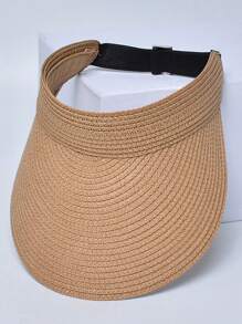 Adjustable Empty Top Straw Hat, New Summer Fashion Unisex UV Protection Foldable Wide Brim Sun Hat, Casual Versatile Bohemian Retro Street Elegant Style, Polyester Fabric, Spring Summer