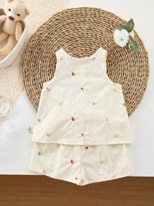 2 pièces/set Style coréen d'été pour bébé/fille. Top en coton brodé et short