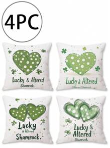 4pcs Lucky Clover & Cap Decor Cushion Covers, Festive Atmosphere, Suitable For St. Patrick's Day And Holiday Decoration Gifts Birthday Graduation