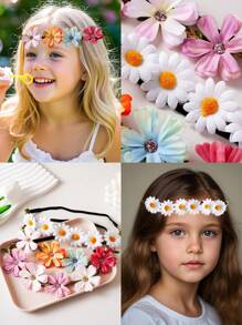 3 stuks/set meisjes bloemen hoofdbanden, elastische haaraccessoires, schattig lief minimalistisch ontwerp, geschikt voor meisjes op vakantie, feest en dagelijks gebruik, lente/zomer