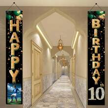 2pcs Customized Birthday Party Backdrop & Door Sign With Photo, Name & Age, Durable Rose Gold Happy Birthday Decorations, Perfect For Indoor & Outdoor Party Celebration
