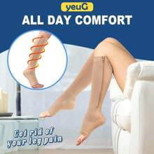 1Pair Of Copper Compression Socks Mid Calf Open Toe Knee Elastic Compression Zipper Socks 20-30mm Level Compression Unisex Suitable For Yoga Pilates Home Sports Fitness - Multicolor - View 7