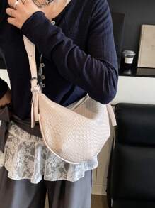 1buc nouă geantă moale în formă de semilună cu pernă, geantă de umăr vintage Y2K în stil gotic de capacitate mare pentru femei, potrivită pentru utilizare zilnică și călătorie, geantă de modă Burgundy cu decorare textura aligator