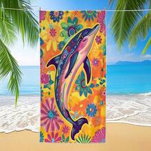 1 件海洋系列动物图案沙滩巾，个性化柔软舒适毛绒沙滩巾 - 彩色 - 查看 9