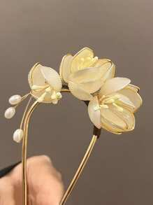 1个中国风花卉发梳，优雅牡丹花造型，女士发饰，传统中式发簪，发髻造型器，发髻发片，发型设计发夹，学习用品，发饰，头部饰品