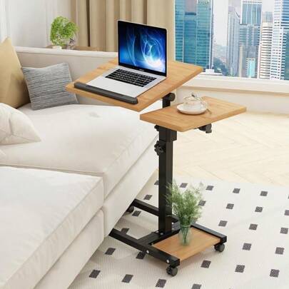 TigerDad Mobile Adjustable Height Laptop Stand PC Computer Portable Notebook Swivel Laptop Desk Rolling Table Desk Cart Tiltable With Wheels Casters& Mouse Pad Table (Dekuwood)