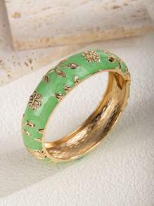 1 件复古风格油滴绿花装饰人造珍珠手链，适合日常和派对佩戴情人节