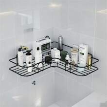 1pc Bathroom Corner Shelf, No Punch Corner Shelf, Bathroom Shelf, No Drilling Metal Storage Rack For Bathroom, Kitchen And Dormitory, Space Saving, Outdoor Storage Cabinet Rack, No Punch Triangle Storage Rack Bathroom Accessories Rack, Wall Mounted Toilet Storage Cabinet, Shampoo, Lotion, Cosmetics Storage Rack, Bathroom Accessories