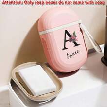 Personalizowana różowa mydelniczka, 26 pierwszych liter, spersonalizowana nazwa, szczelna pokrywka i tacka ociekowa, przenośny uchwyt do podróży, łazienka, kemping, kieszonkowe akcesorium do przechowywania