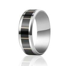 1 Pc Fashionable Titanium Steel Striped Wood Grain Ring, Suitable For Work, Dating, And Party