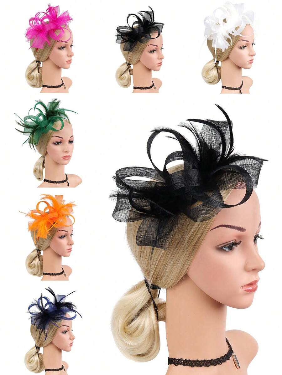 1pc Flower Feather Hair Accessory, Vintage Bridal Headpiece With Face Covering Net For Women's Party Gathering, Elegant Decoration Hat