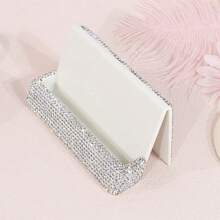 1pc, Rhinestone-Studded Collection, White Rhinestone Credit Card Case, Card And Business Card Holder, Bank Card Storage And Document Box, Clay Rhinestones, High-End Multi-Faceted Glass Rhinestones, Plastic Glittering Rhinestone Office Desk Memo Clip, Portable Elegant Office Card Case, Luxury Gift Accessory With Multi-Faceted Glass Gemstones.