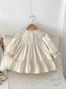 1 bucată rochie casual cu mânecă lungă brodata prințesă cu volane, confortabilă și la modă pentru primăvară/vară - Caisă - Vizualizare 12