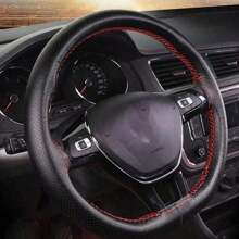 38cm DIY Handmade Automotive Steering Wheel Cover, Fiber Leather Thread Artificial Leather Car Wrap Kit, Car Accessories - Black - View 8