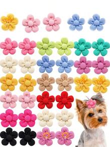 10 piezas de lazos elásticos con forma de flor de colores aleatorios para el pelo de mascotas perros y gatos, accesorios de peinado lindos para mascotas - Multicolor - Ver 1
