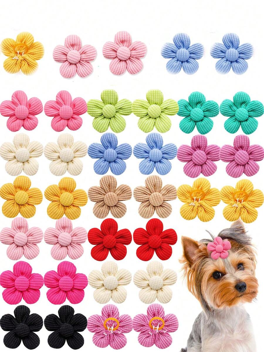 10 piezas de lazos elásticos con forma de flor de colores aleatorios para el pelo de mascotas perros y gatos, accesorios de peinado lindos para mascotas - Multicolor - Ver 1