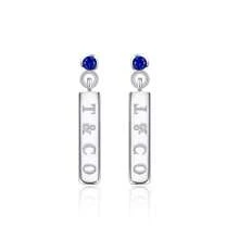 1 Pair 925 Silver Square & Round Blue Sapphire Geometric Letter French Style Simple Letter Stud Earrings For Women