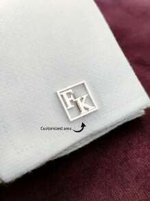 Customizable Stainless Steel Square Letter Cufflinks For Men - Elegant FK Design, Great For Suits, Shirts, Weddings, Business Attire And Father's Day Gifts
