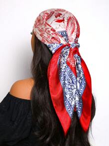 1 件女式 90 色方形围巾，优雅时尚佩斯利花卉印花头巾，适合休闲、街头服饰、装饰、头带、头巾