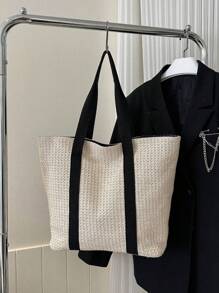 Summer Seaside Beach Vacation Simple Casual Straw Bag,Beige Women Tote Bags,Large Capacity Portable Beach Holiday Bag,Double Handle Tote Bag For Summer Beach Trip Shoulder Bag Handbag Shopping Bag,Women's Stylish Tote Bag For Shopping For Teen Girls Women College Students,White-Collar Workers,Teacher Perfect For School,College,Work ,Business,Commute,Outdoors, Travel, Outings,Holiday,Teachers' Day