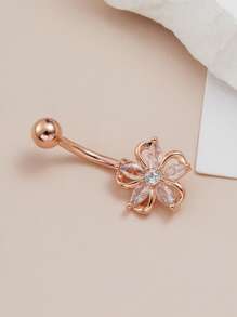 1 Piece Stainless Steel Flower Inlaid With Zirconia Delicate Navel Ring Fashion Personalized Body Piercing Jewelry Daily Wear Valentine's Day Gifts, Mom, Mother, Mother's Day, Gift - Stainless Steel Flower Navel Ring - View 5