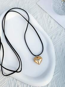 1 Collana regolabile con ciondolo a forma di cuore d'argento con fiocco, nappe, di stile semplice e alla moda, accessori per donne in stile casual, ragazza carina, accessori regalo per vacanza