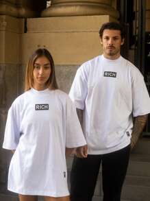 Oversized High Neck T-Shirt Premium Rubber Black White Streetwear - trắng - Xem 3