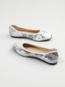 Zapatos planos tipo slip-on con estampado floral y decoración de moño a juego para mujer, cómodos y elegantes mocasines franceses con suela suave, adecuados para todas las estaciones