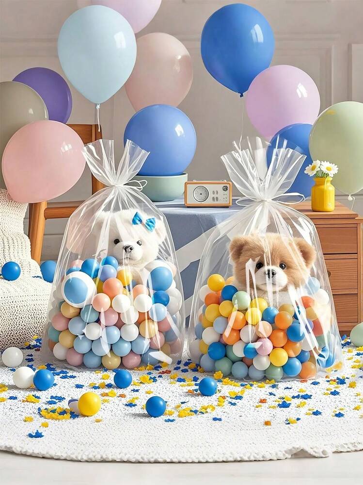 5 قطع - أكياس سيلوفان كبيرة شفافة، أكياس لف السلال، أكياس لف سلال هدايا كبيرة جداً، أكياس سيلوفان شفافة من البولي فينيل كلوريد للف الهدايا في مناسبات عيد الأم والتخرج وغيرها، أكياس بلاستيك شفافة مناسبة للسلال والحفلات والعرائس وتغليف الهدايا - شفاف - مشاهدة 2