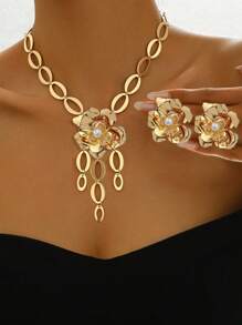 3 件装金属泪珠和流苏花卉吊坠项链套装