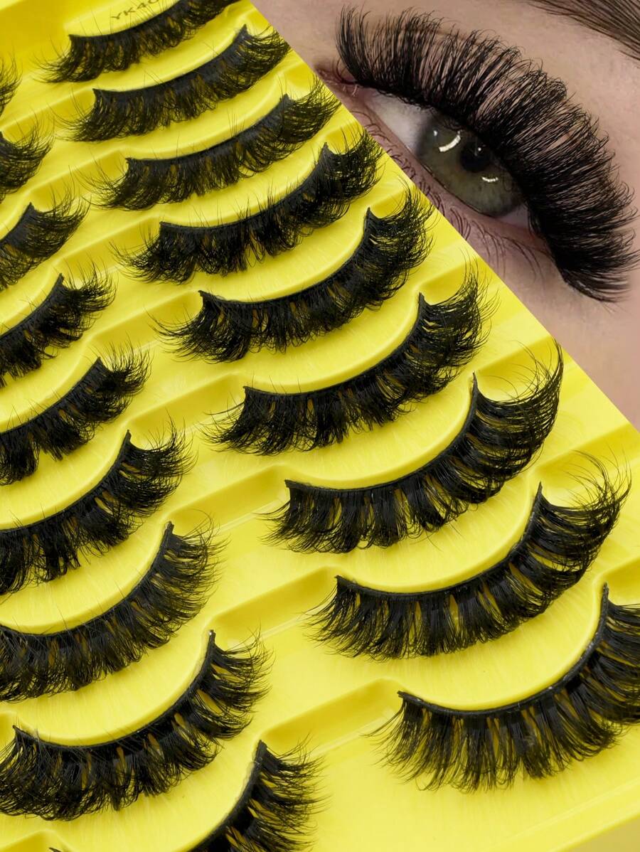 9pcs/Box Russian DD Curl Mixed Style False Eyelashes, Thick & Fluffy Curly Faux Mink Cat Eye Lashes, Suitable For Women To Lift And Lengthen Eyes, Makeup