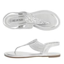 Women's Flip Flops Thong T-Bar Strap Flats Summer Elastic Gladiator Sandals SPPARKLY - Silver - View 6