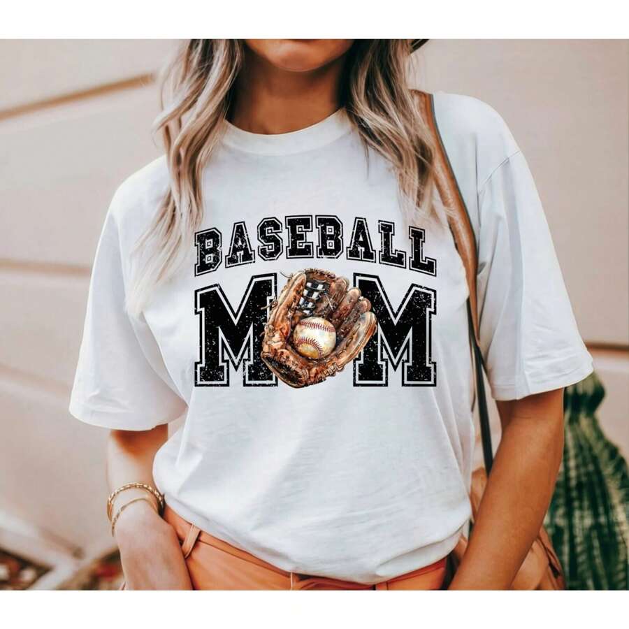 Funny Shirts Baseball Mom T-Shirt, Sports Mom Shirt, Baseball Fan T-Shirt, Team Mom Tee,Spring/Summer Graphic Tees Women Tops,Suitable For Women, Family And Friends
