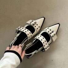 Pointy Mary Jane Shoes For Women 2023 Summer Model With Skirt Small Leather Shoes Retro Chunky Single Shoes For Women - White - View 3