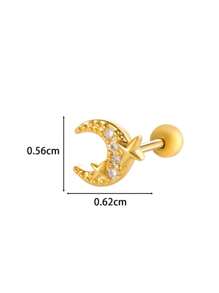 Toppiercing 1pc Fashionable Minimalist Copper Zirconia Star Moon Flower Screw Thread Titanium Steel Cartilage Earring, Ear Bone Piercing Jewelry