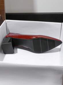 Women's High Heel Pumps With Bowknot Decor, Pointed Toe, Wine Red Patent Leather, Rubber Sole, Block Heel, Romantic College Style, High Heels For Party, Bridesmaid, Bride Wedding