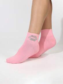 1 Pair Women Pattern Rhinestone Press Heat Transfer Sweat-Absorbent Minimalist Elegant Socks, Suitable For Daily Indoor/Outdoor Sports & Leisure - Multicolor - View 5